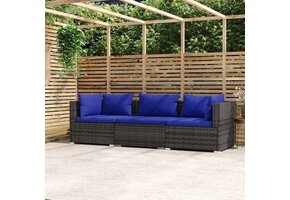 VidaXL Tuinbank 3-zits met Kussens, Poly Rattan Grijs - 59% Korting
