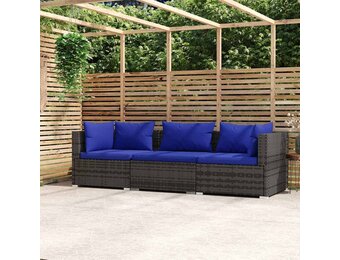 vidaXL Tuinbank 3-zits met kussens poly rattan grijs