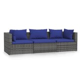 vidaXL Tuinbank 3-zits met kussens poly rattan grijs