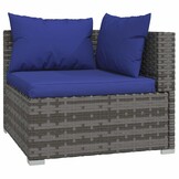vidaXL Tuinbank 3-zits met kussens poly rattan grijs