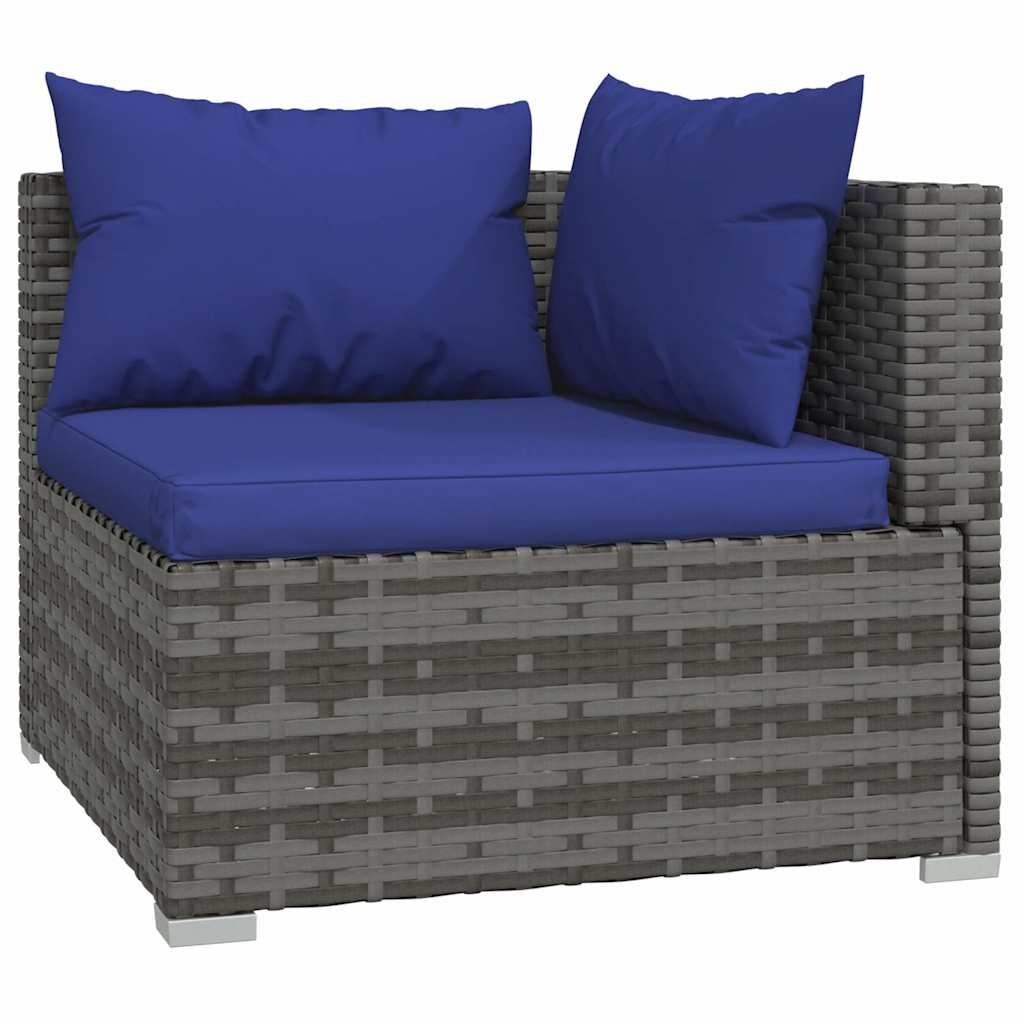 vidaXL Tuinbank 3-zits met kussens poly rattan grijs