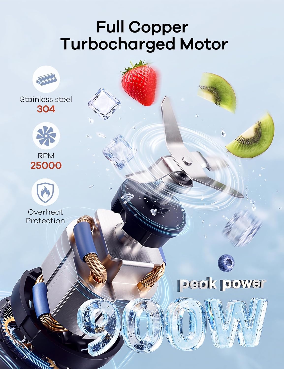 Ganiza Mixer, 900 W mini smoothiemaker, blender met 3 draagbare mixbekers (2 x 500 ml & 1 x 700 ml), vierlemmetmes van roestvrij staal, BPA-vrij, gemakkelijk te reinigen, blender elektrisch voor shake