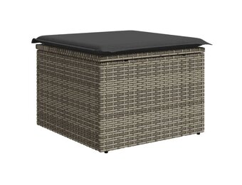 Tuinkruk met Kussen Poly Rattan Grijs 55x55x37 cm - 52% Korting