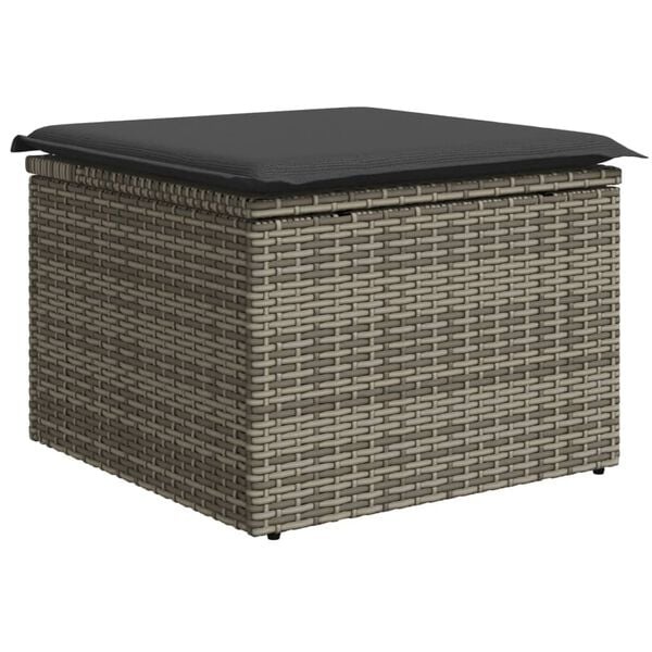 Tuinkruk met Kussen Poly Rattan Grijs 55x55x37 cm - 52% Korting