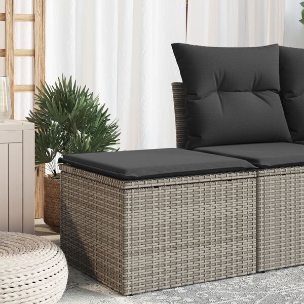 Tuinkruk met Kussen Poly Rattan Grijs 55x55x37 cm - 52% Korting