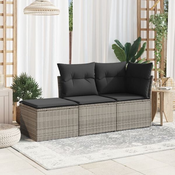 Tuinkruk met Kussen Poly Rattan Grijs 55x55x37 cm - 52% Korting