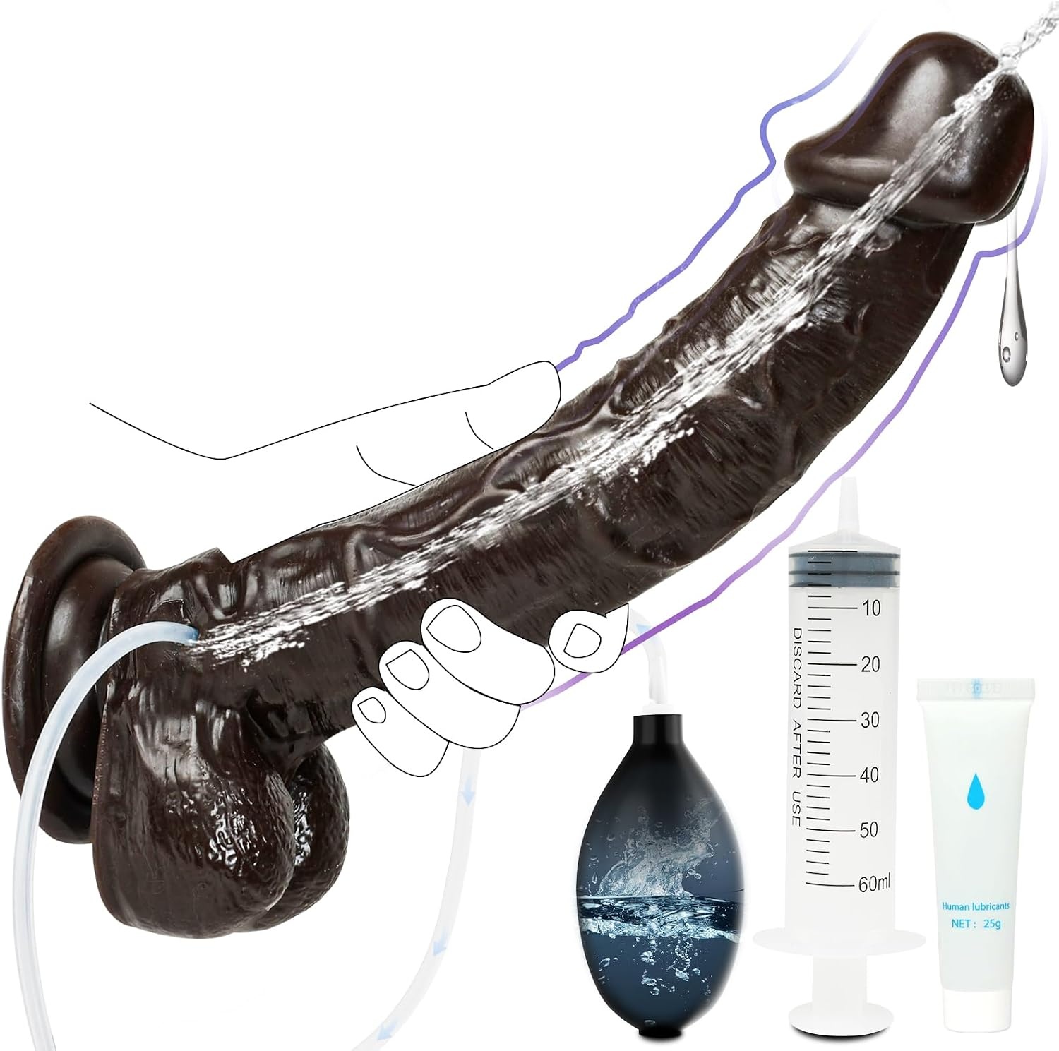 XXL Dildo Zwart 27 cm met Spritzfunctie & Hoden (27% Korting)