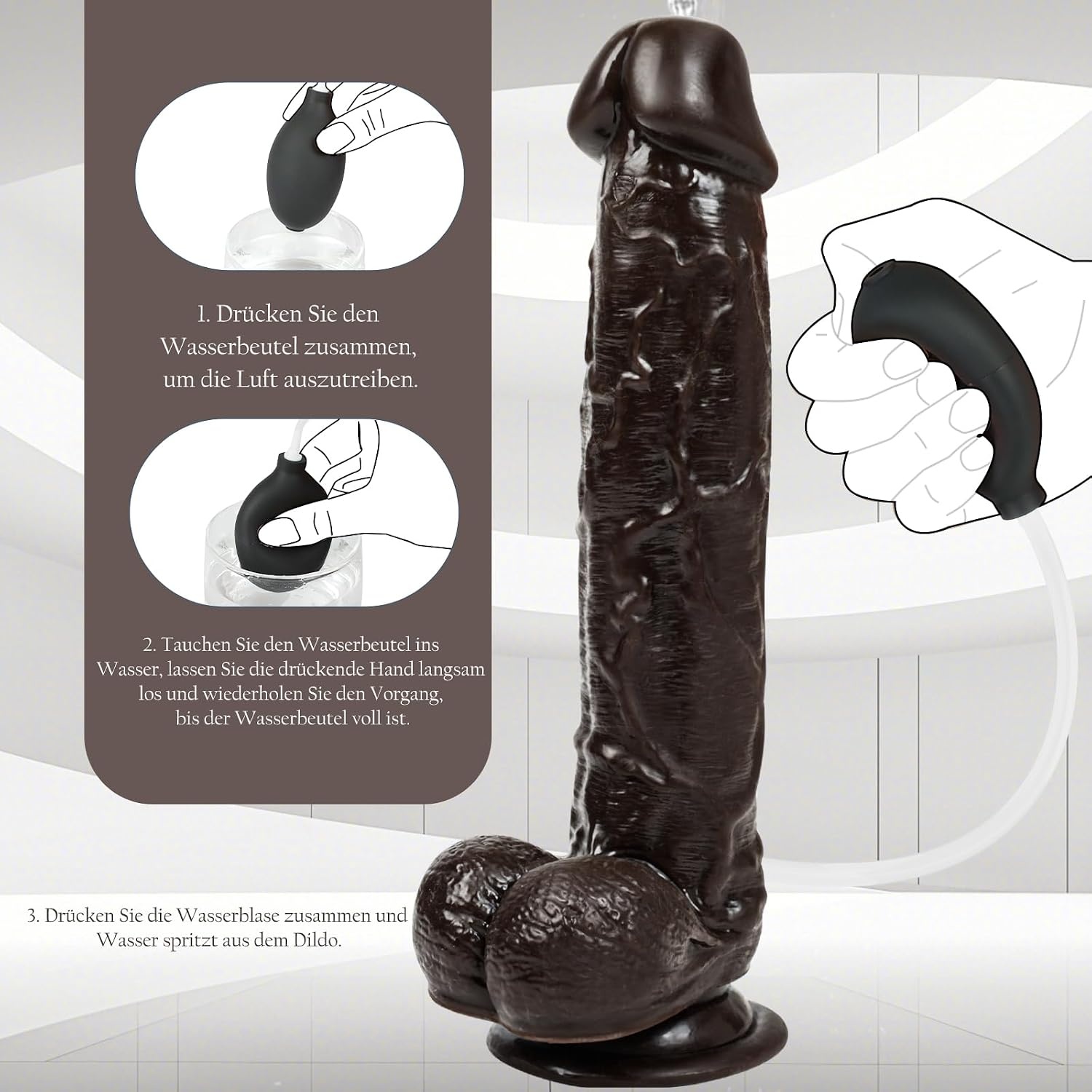XXL Dildo Zwart 27 cm met Spritzfunctie & Hoden (27% Korting)