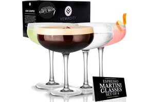 Set van 4 Kristallen Coupe Cocktailglazen - Handgemaakt, 300ml | Nu 39% Korting