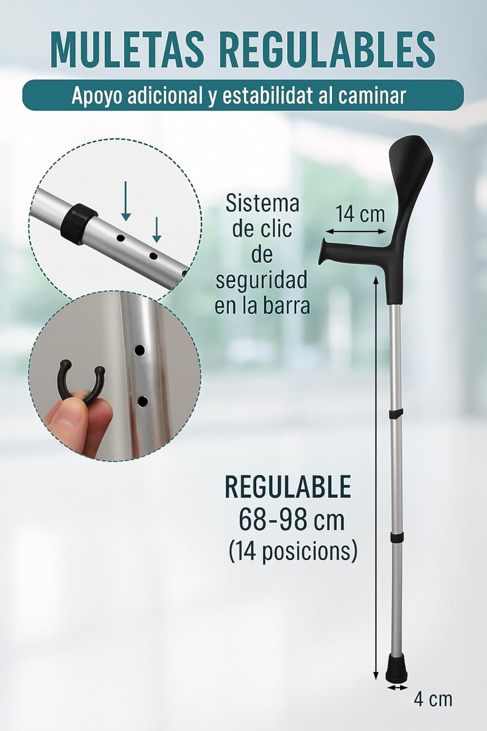 Zwarte Elleboogkrukken Lichtgewicht Aluminium (Set van 2) Ergonomisch Antislip