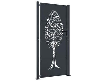 Antraciet stalen tuispoort 105x205 cm met boomontwerp - 55% korting
