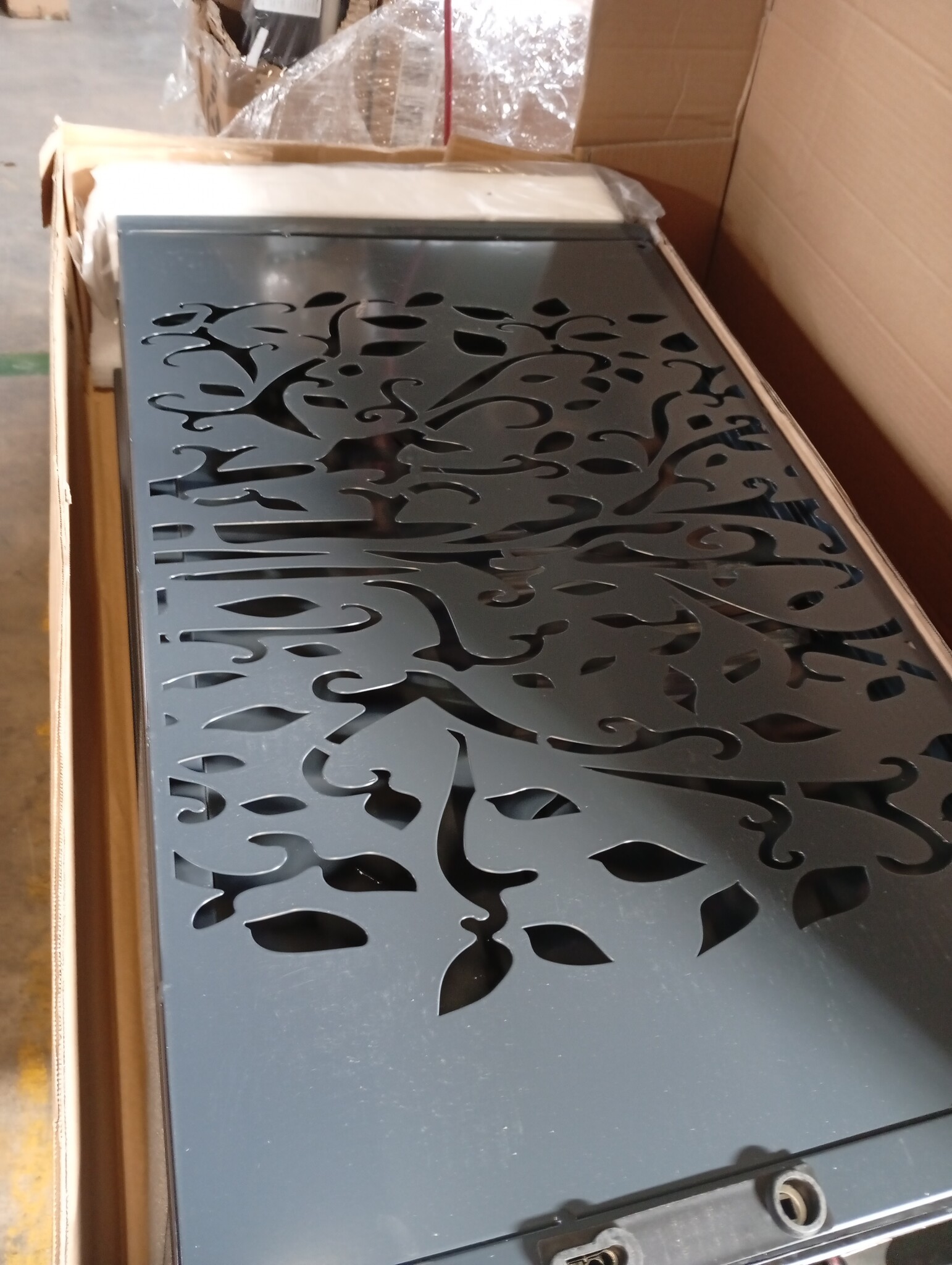 Antraciet stalen tuispoort 105x205 cm met boomontwerp - 55% korting