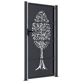 Antraciet stalen tuispoort 105x205 cm met boomontwerp - 55% korting