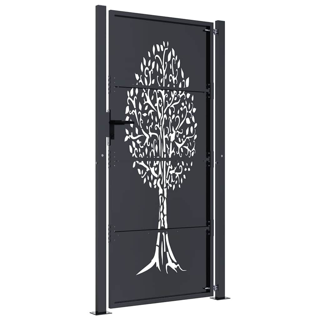 Antraciet stalen tuispoort 105x205 cm met boomontwerp - 55% korting