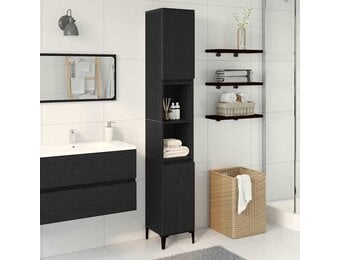 Badkamerkast Zwart Eiken Hout 30x30x190 cm - 59% Korting