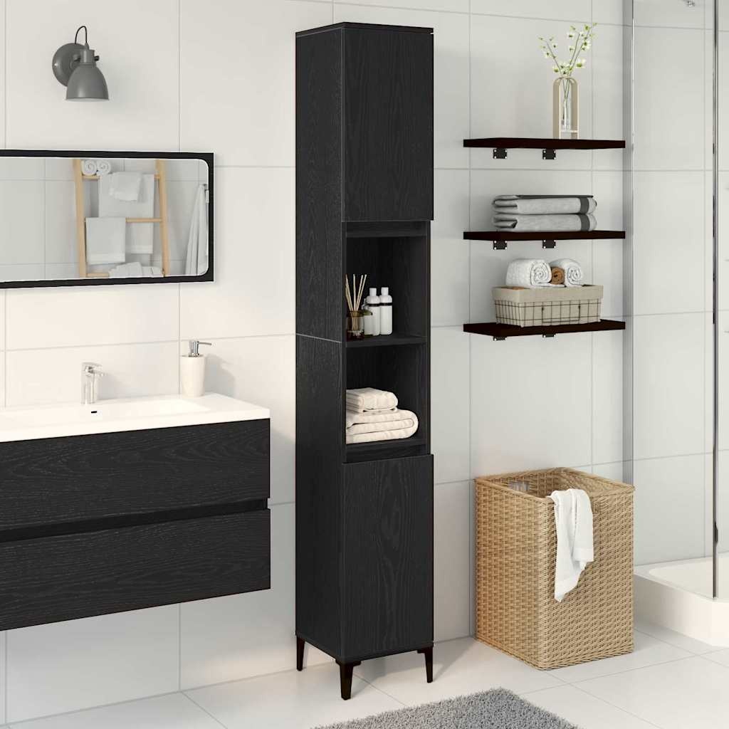 Badkamerkast Zwart Eiken Hout 30x30x190 cm - 59% Korting