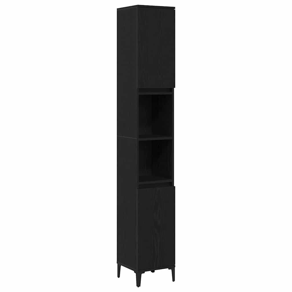 Badkamerkast Zwart Eiken Hout 30x30x190 cm - 59% Korting