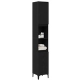 Badkamerkast Zwart Eiken Hout 30x30x190 cm - 59% Korting