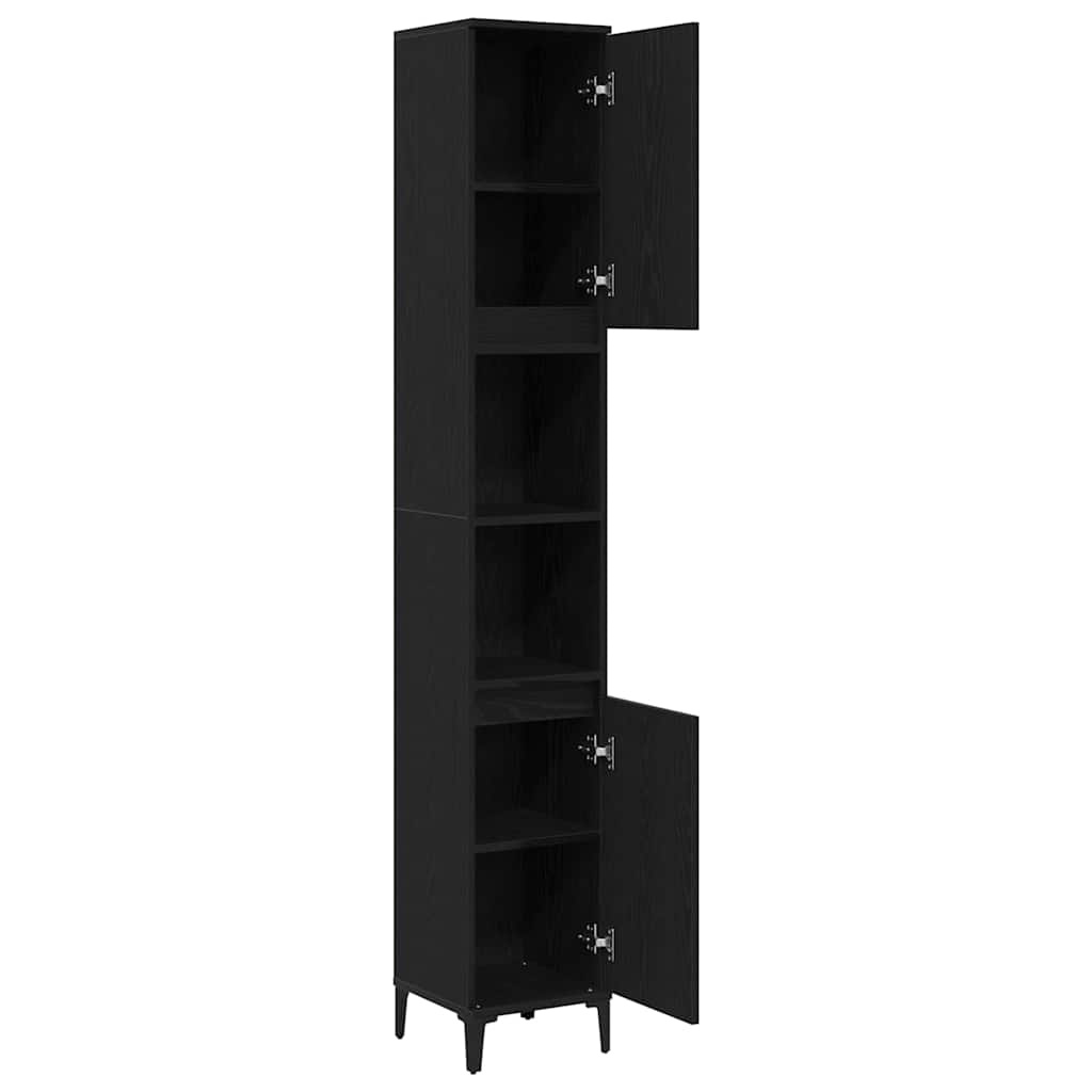Badkamerkast Zwart Eiken Hout 30x30x190 cm - 59% Korting
