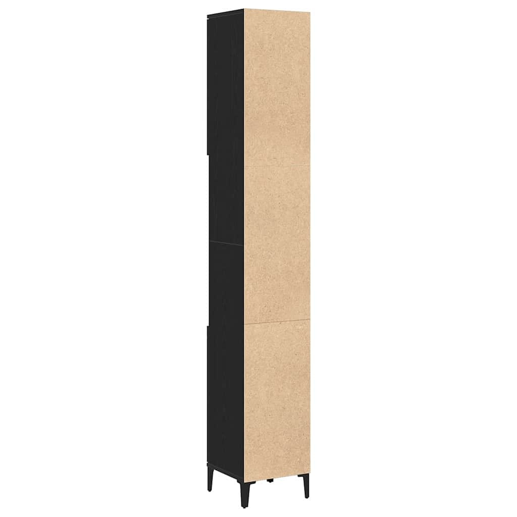 Badkamerkast Zwart Eiken Hout 30x30x190 cm - 59% Korting