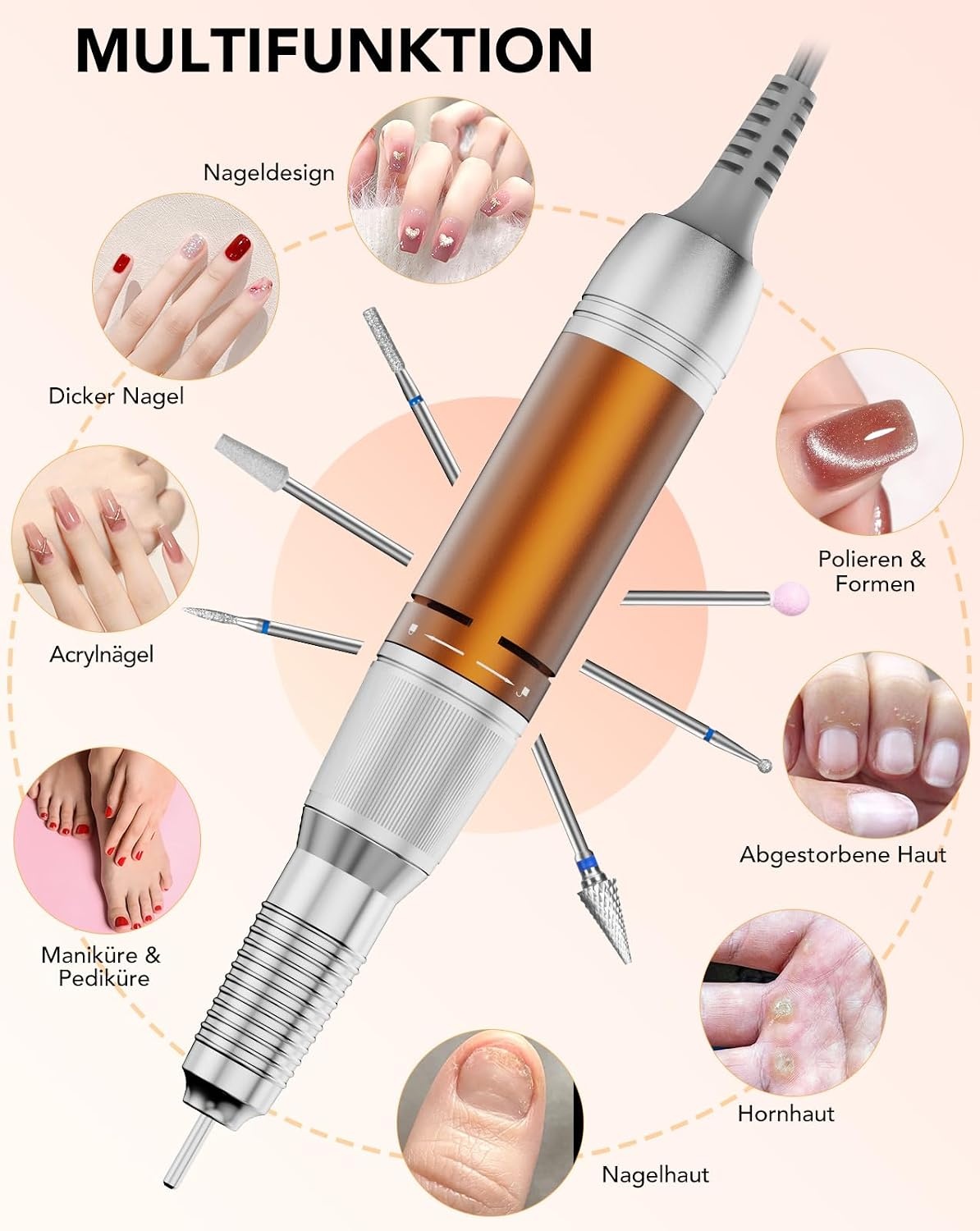Nagelfrees 45.000 RPM Oranje met LCD & Voetpedaal - 33% Korting