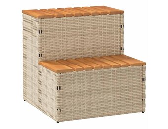Hottub Opstap Beige Poly Rattan & Acaciahout (58% Korting)