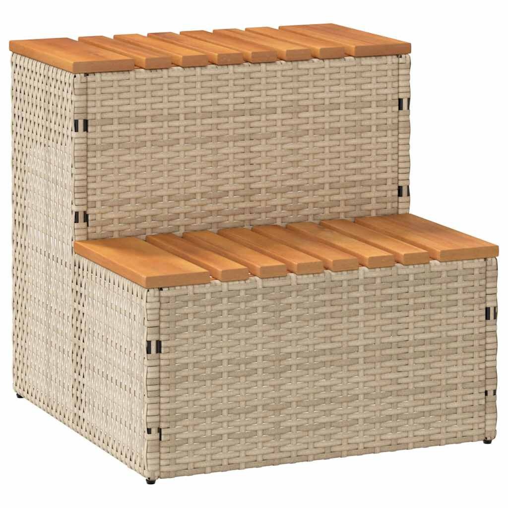 Hottub Opstap Beige Poly Rattan & Acaciahout (58% Korting)