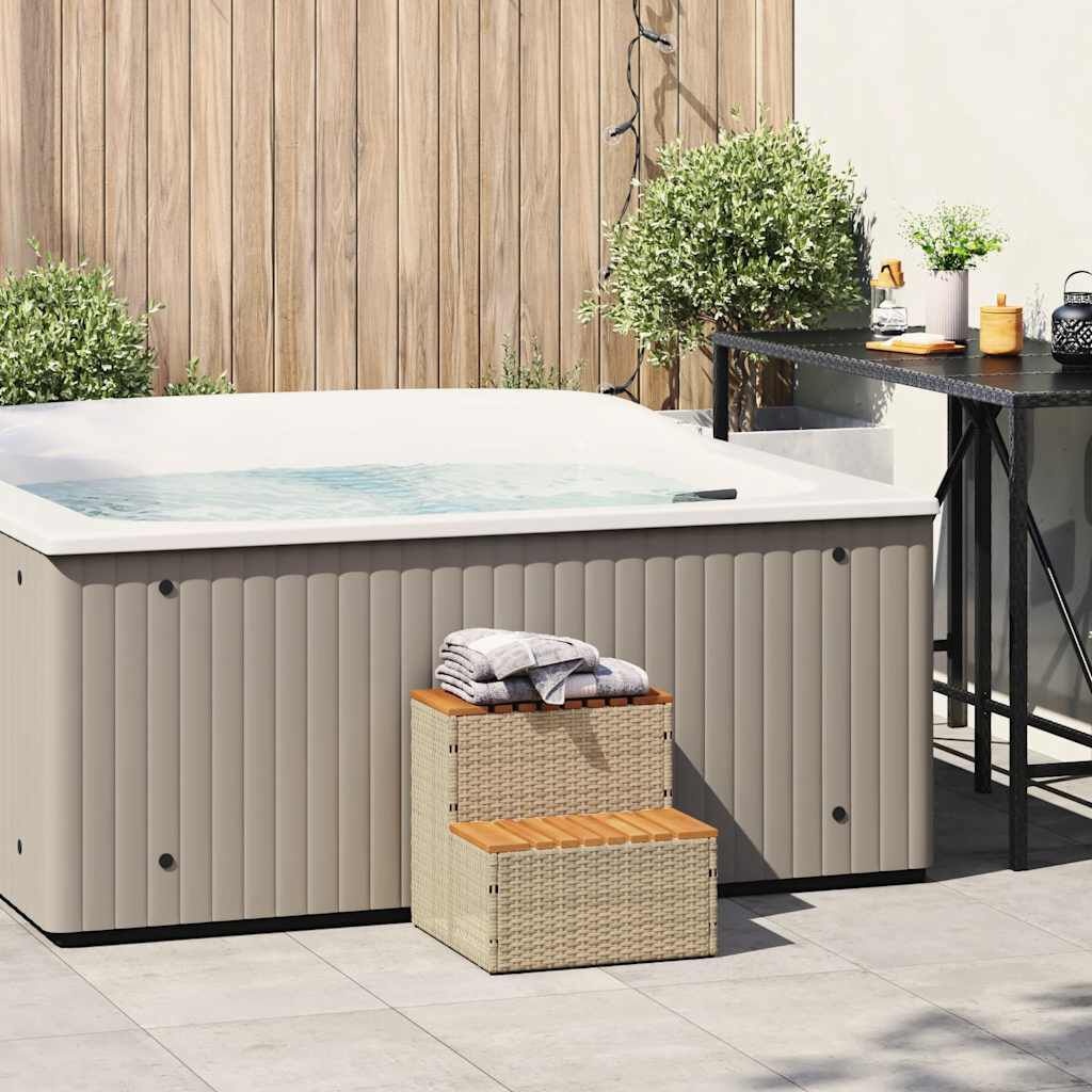 Hottub Opstap Beige Poly Rattan & Acaciahout (58% Korting)