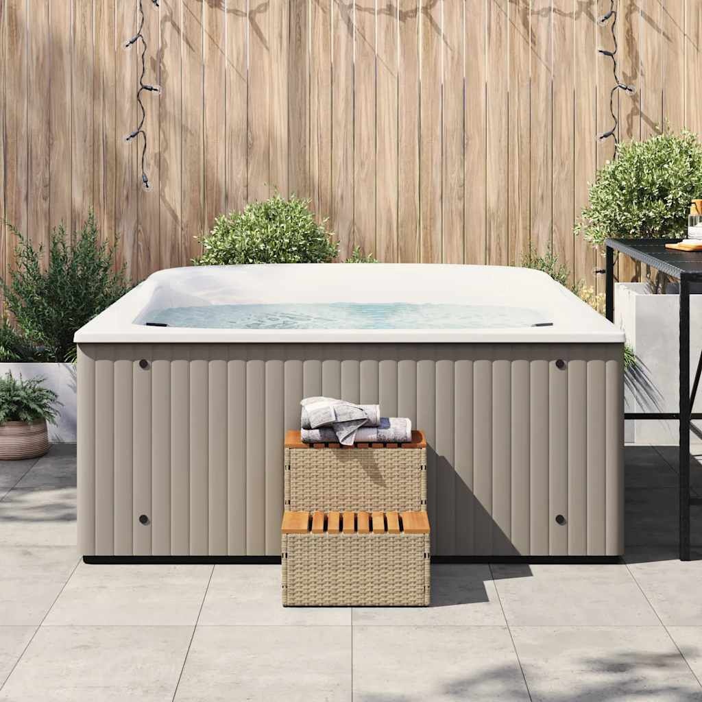 Hottub Opstap Beige Poly Rattan & Acaciahout (58% Korting)
