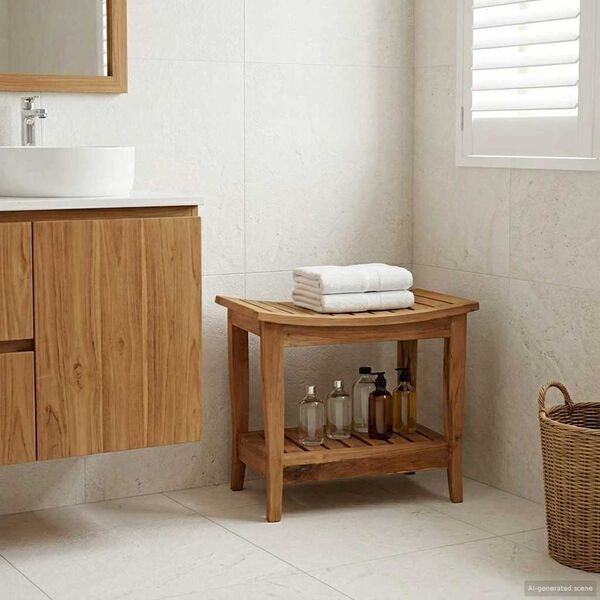 Badkamer Bijzettafel Naturel 50x35x45 cm Massief Teakhout met 34% Korting