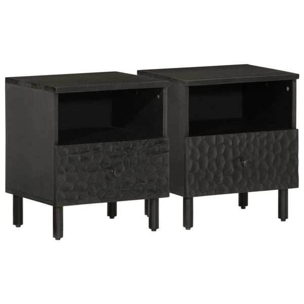 vidaXL Nachtkastjes 2 stuks Massief Mangohout Zwart - 40x33x46 cm
