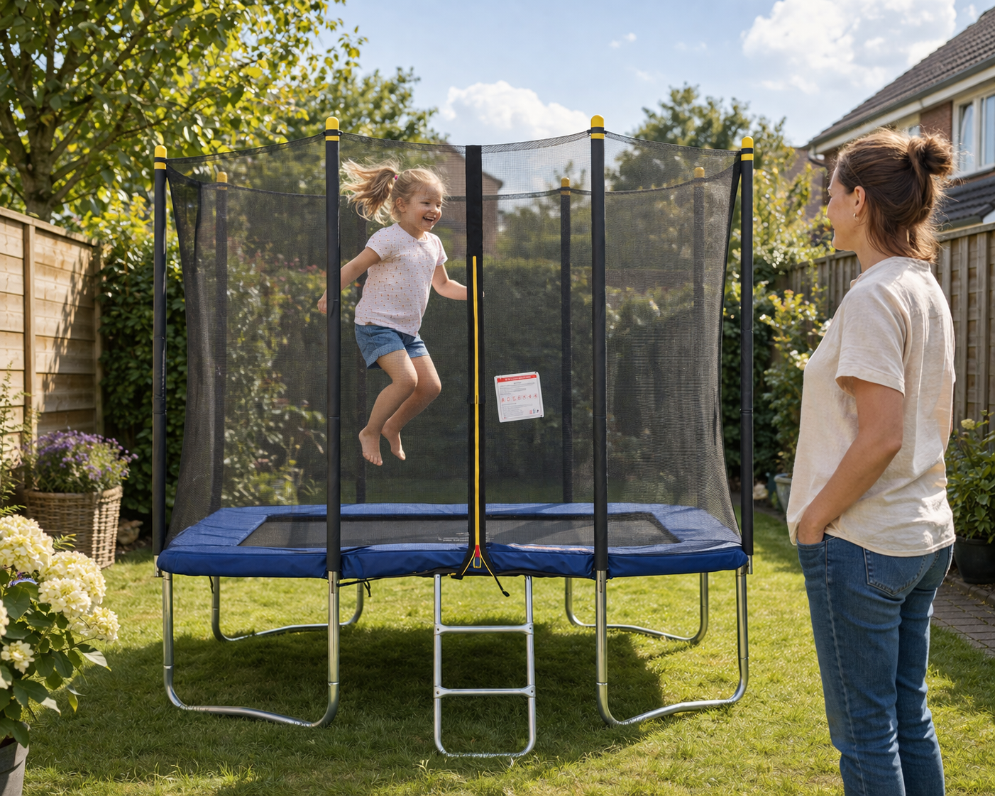 Rechthoekige trampoline 215x155cm blauw - Veiligheidsnet & ladder - 34% Korting