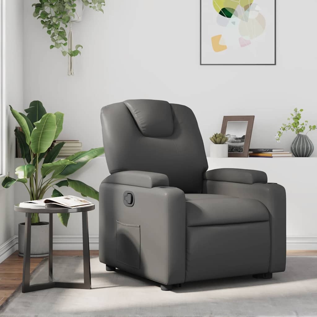 Verstelbare Fauteuil Leerlook Grijs - 35% Korting