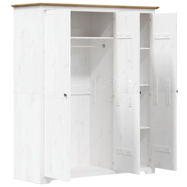 vidaXL Kledingkast BODO Massief Grenenhout Wit/Bruin - 55% Korting