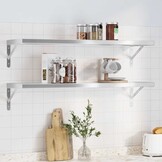vidaXL Wandschappen 2 st 100x30x3 cm roestvrijstaal zilverkleurig