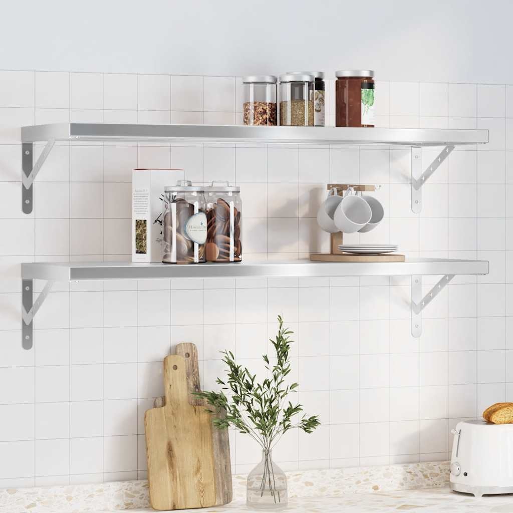 vidaXL Wandschappen 2 st 100x30x3 cm roestvrijstaal zilverkleurig