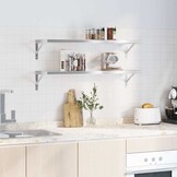 vidaXL Wandschappen 2 st 100x30x3 cm roestvrijstaal zilverkleurig