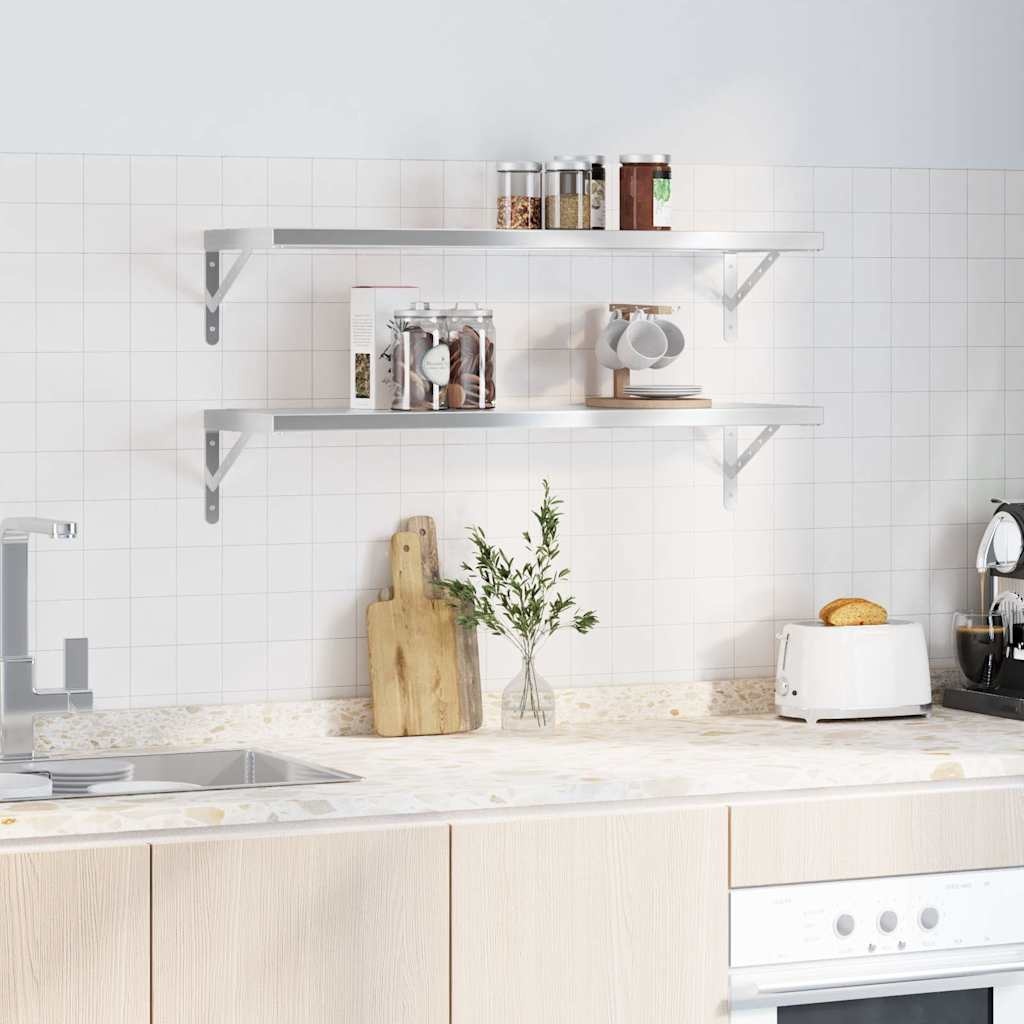 vidaXL Wandschappen 2 st 100x30x3 cm roestvrijstaal zilverkleurig