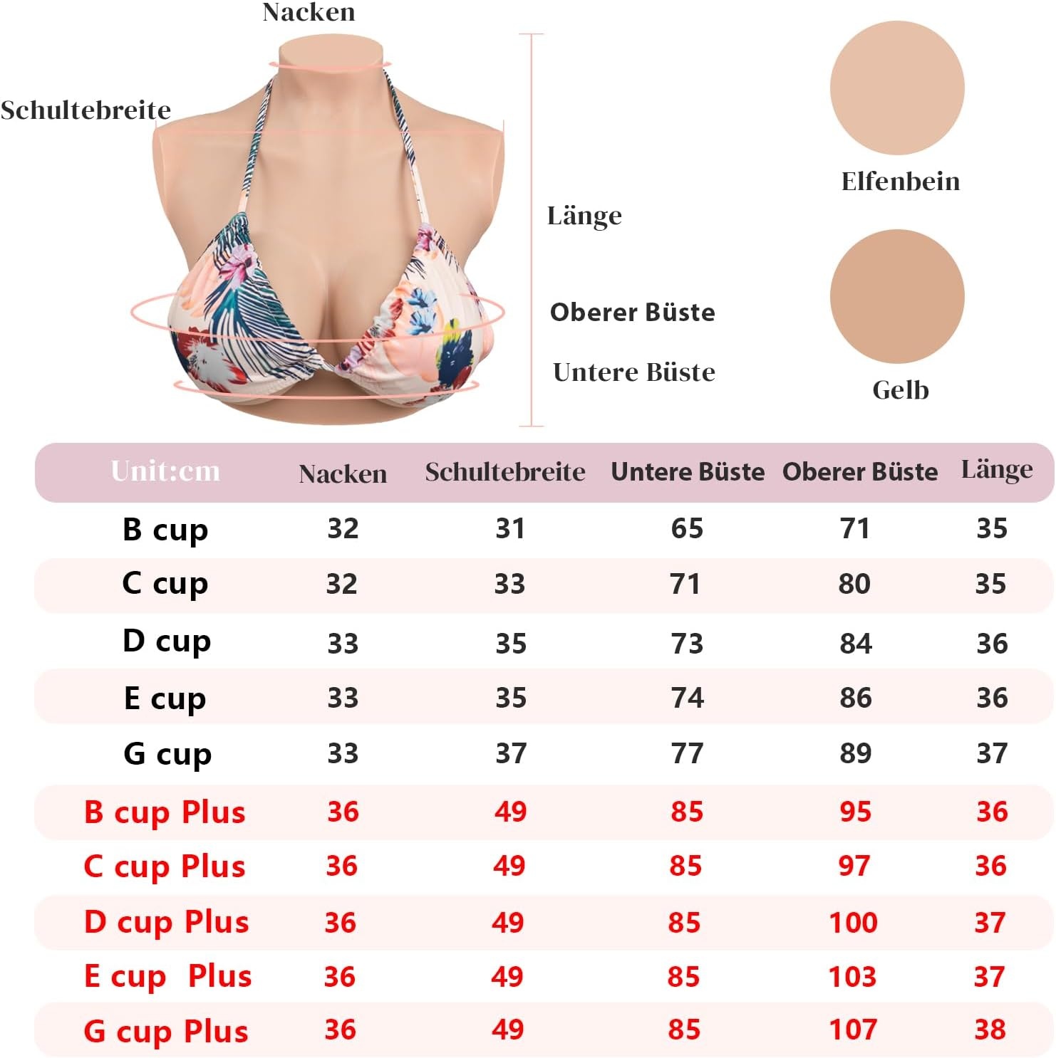 KUMIHO Siliconen Borsten Kunstborsten C Cup Ivory voor Crossdressers en Mastectomie