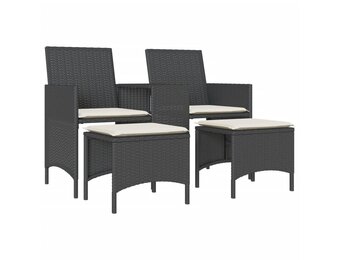 vidaXL Tuinbank 2-zits met tafel en voetenbanken poly rattan zwart