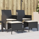 vidaXL Tuinbank 2-zits met tafel en voetenbanken poly rattan zwart