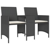 vidaXL Tuinbank 2-zits met tafel en voetenbanken poly rattan zwart