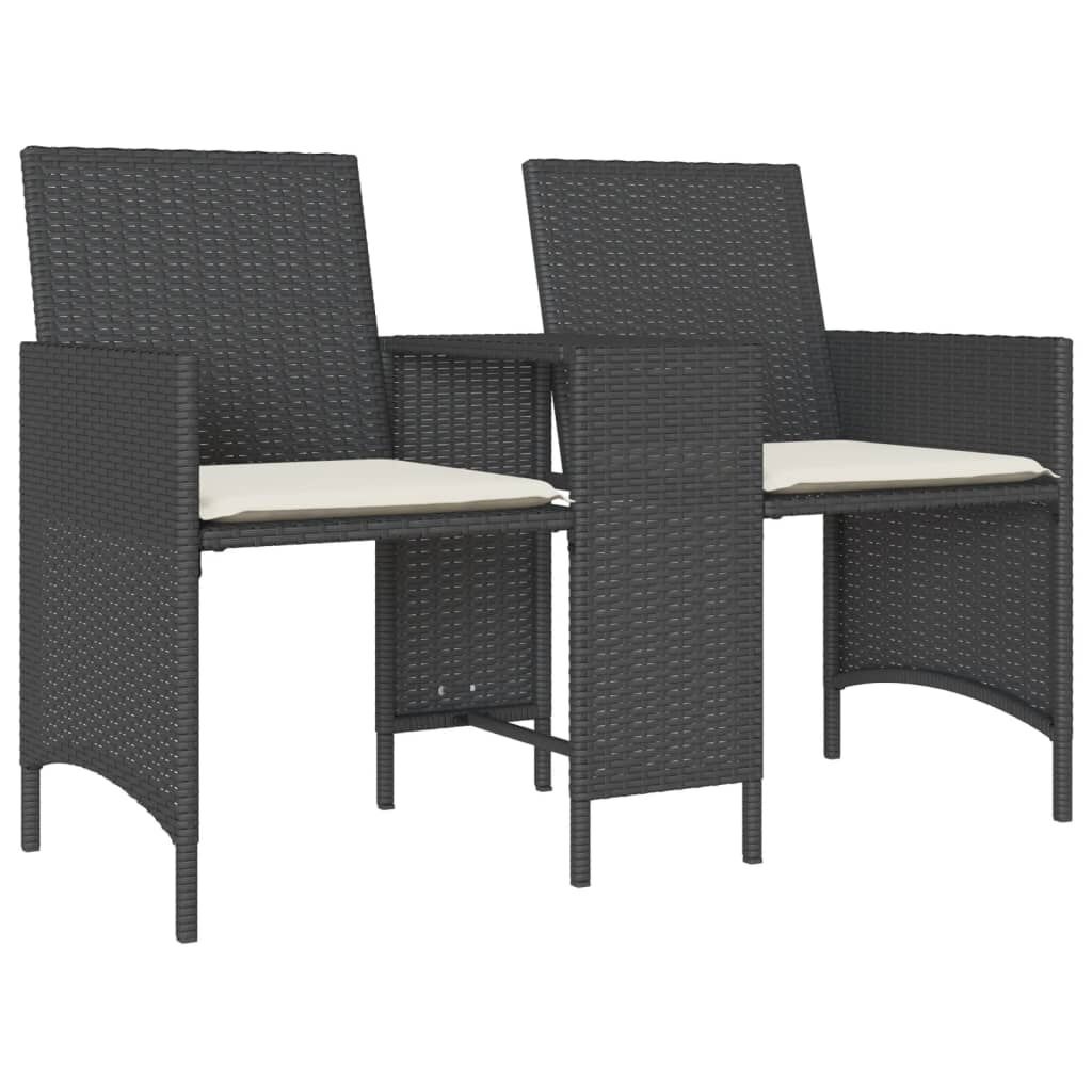 vidaXL Tuinbank 2-zits met tafel en voetenbanken poly rattan zwart