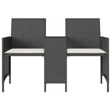 vidaXL Tuinbank 2-zits met tafel en voetenbanken poly rattan zwart