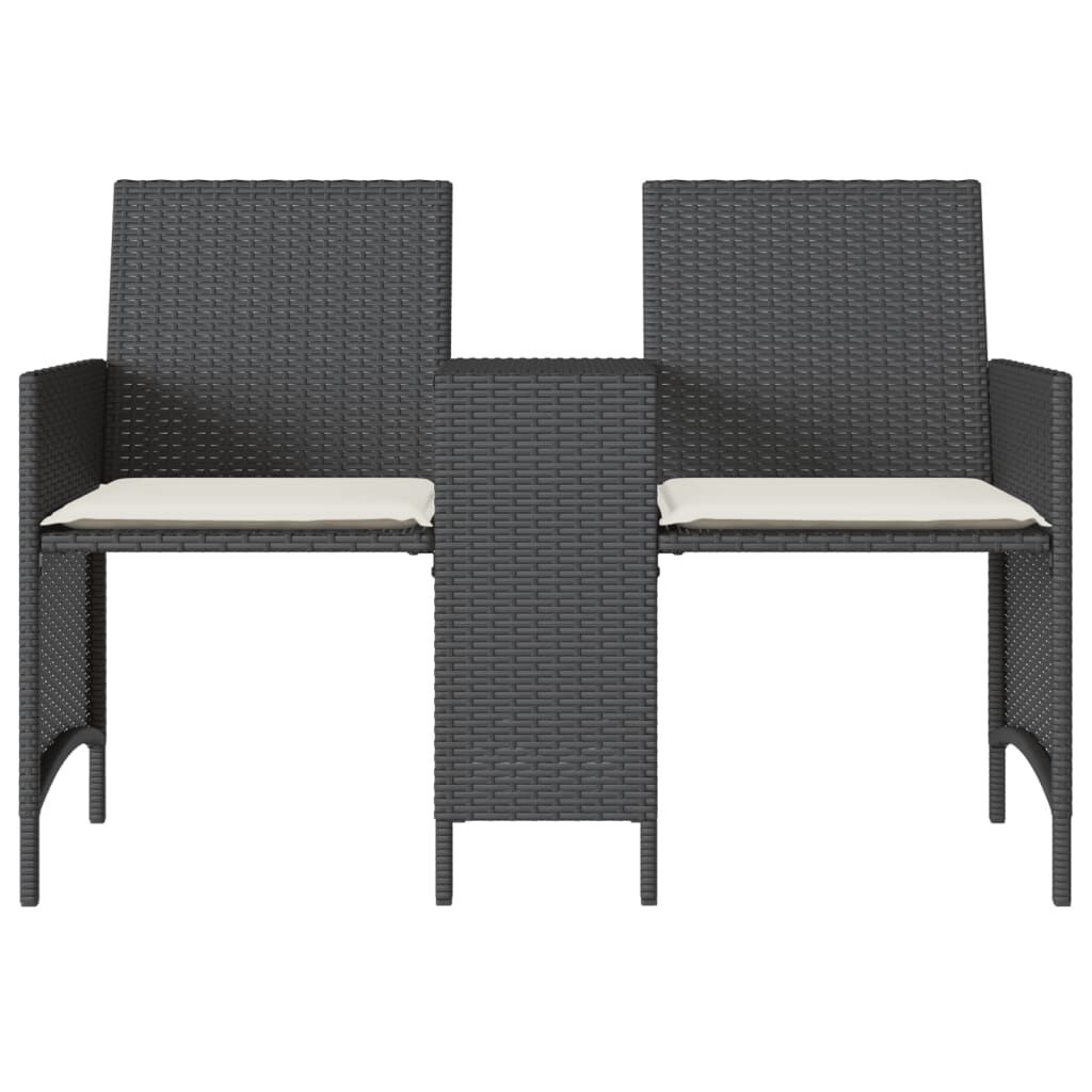 vidaXL Tuinbank 2-zits met tafel en voetenbanken poly rattan zwart