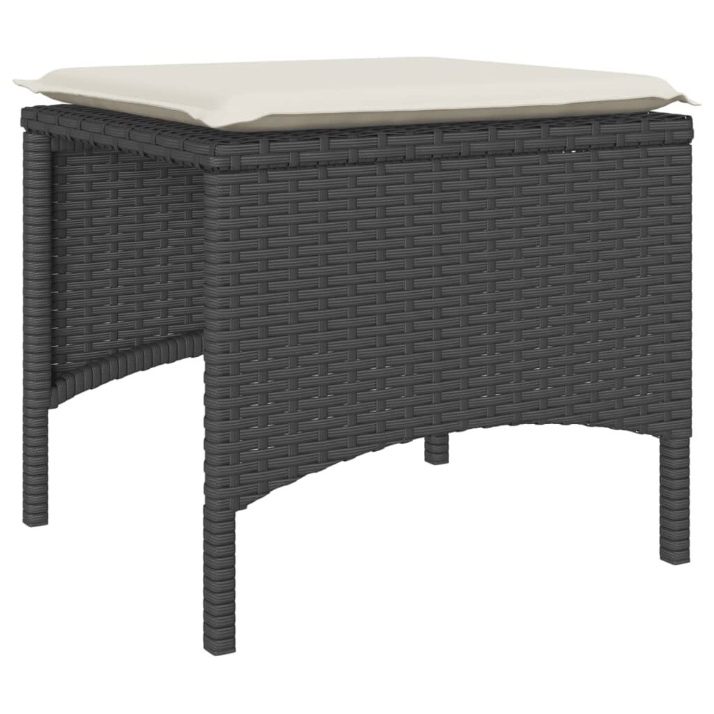 vidaXL Tuinbank 2-zits met tafel en voetenbanken poly rattan zwart