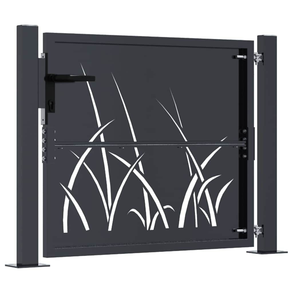 vidaXL Poort met grasontwerp 105x80 cm staal antracietkleurig