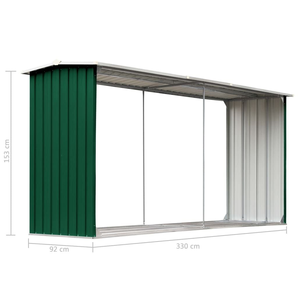 vidaXL Haardhoutschuur 330x92x153 cm gegalvaniseerd staal groen