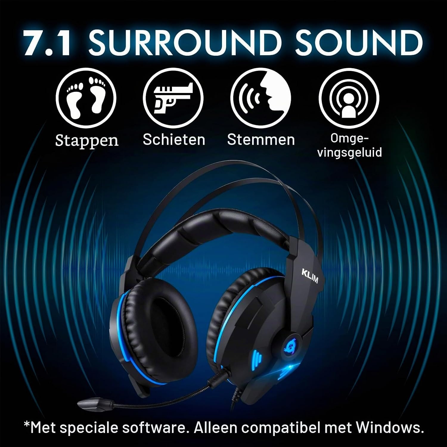 KLIM Impact V2 - Gaming -headset en Mikro (USB) - 7.1 Surround Sound + Isolation - Hoge kwaliteit Sound + PS5 -headset met Sonore Bass - voor pc, PlayStation, videogames [Nieuwe-versie]