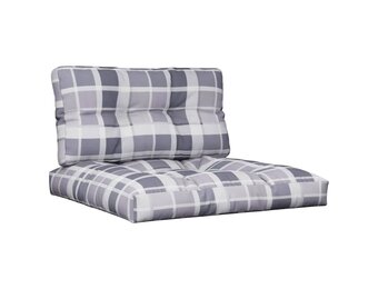 vidaXL Palletkussens 2 st ruitpatroon stof grijs